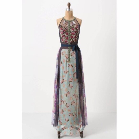 Anthropologie Beguile by Byron Lars Wilderflora Patchwork Maxi Dress 6 NWOT - Picture 2 of 8
